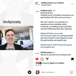 Finding Focus is thrilled to announce our partnership with @blueskylearningto !
We can’t wait for our members to experience the incredible online coaching, counselling, and consulting services offered by Blue Sky Learning.
Follow @findfocusnow and @blueskylearningto for all things ADHD and stay tuned for more details on how this partnership will benefit you!
#adhdsupport #adhd #neurodivergent
#virtualadhdcare