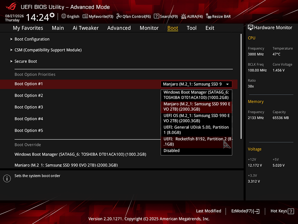 Changing the priority boot in the boot order.
