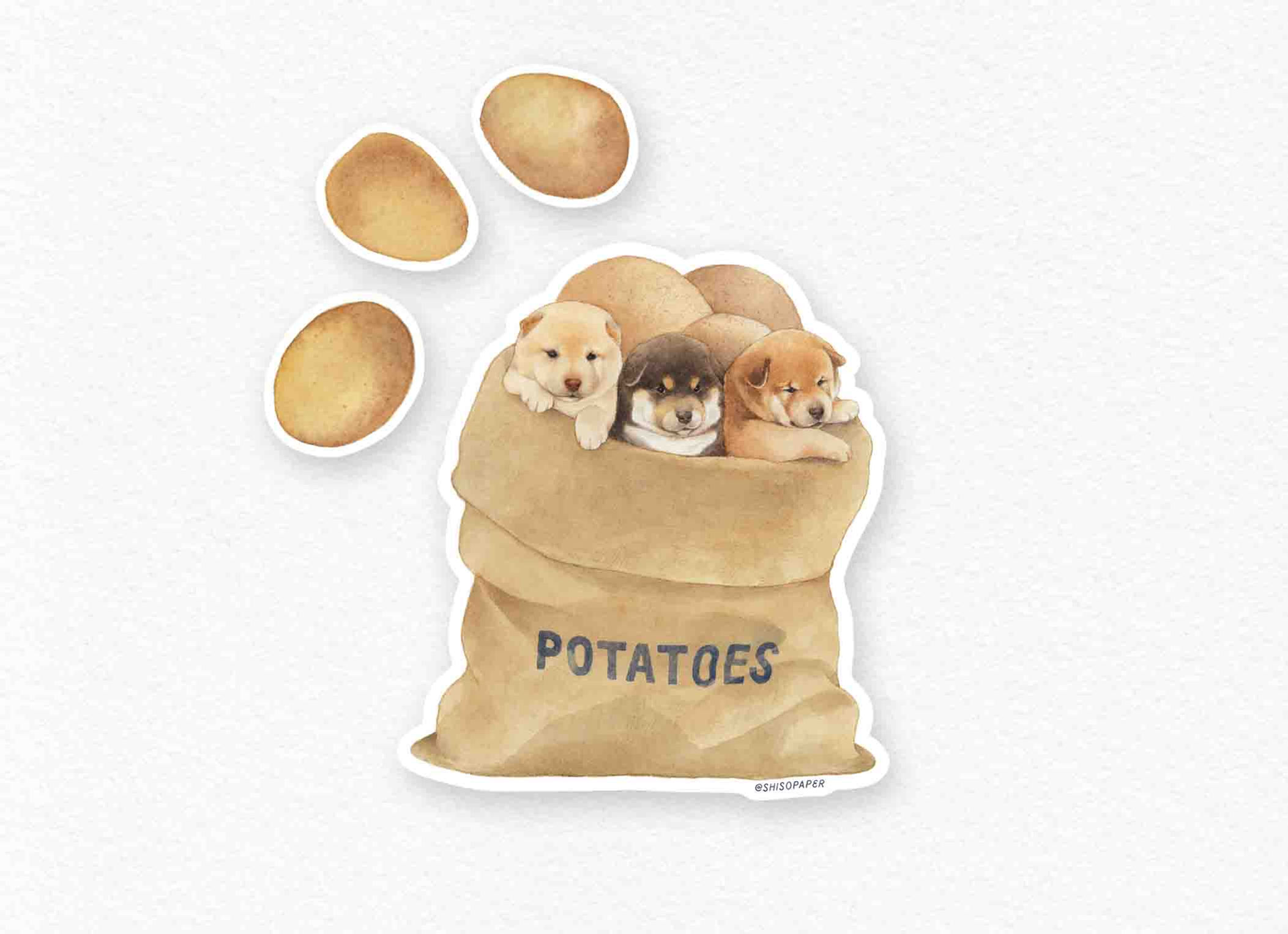 Shiba Inu Puppy Potatoes Vinyl Sticker