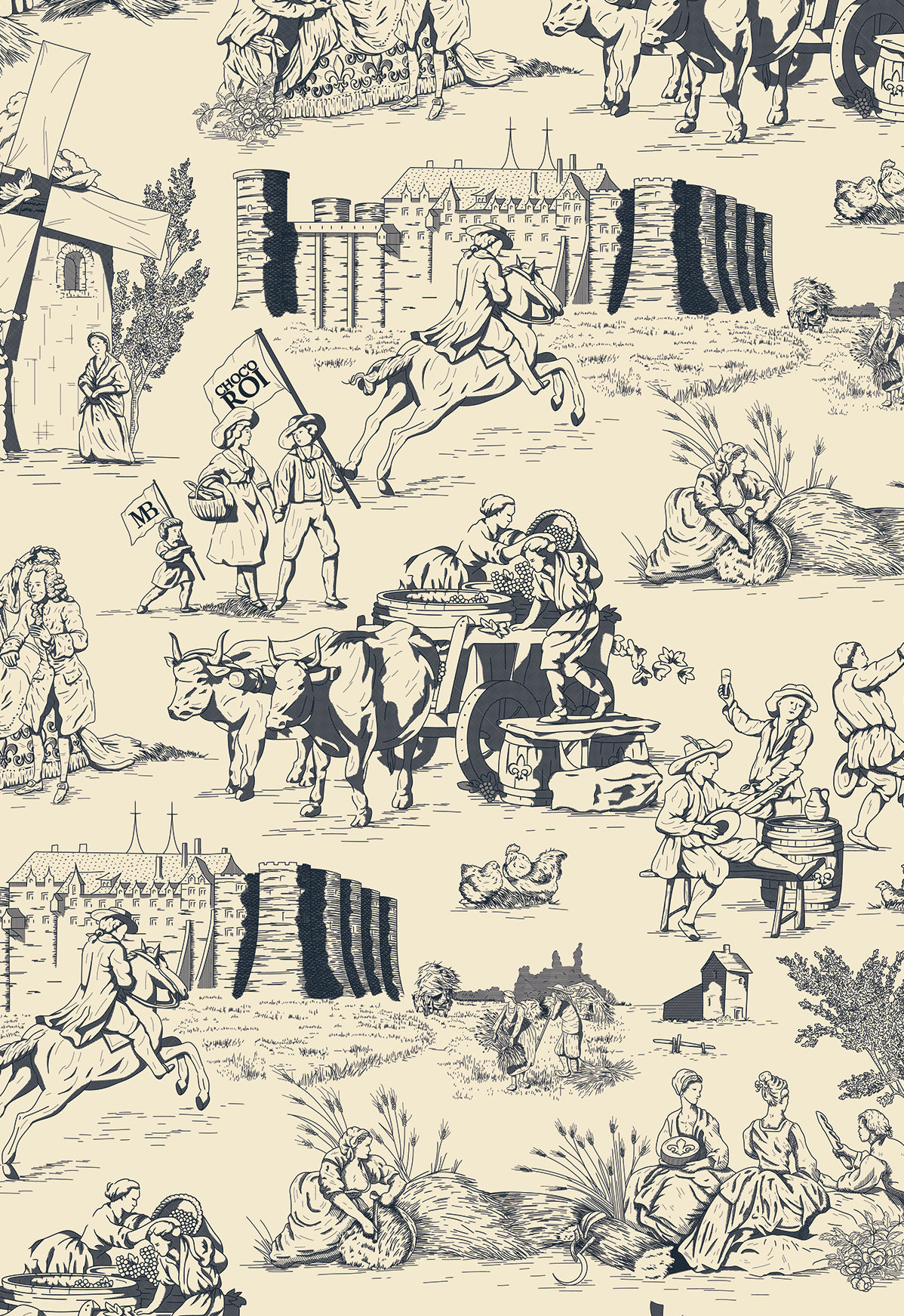 Toile de Jouy Choc'o Roi animée