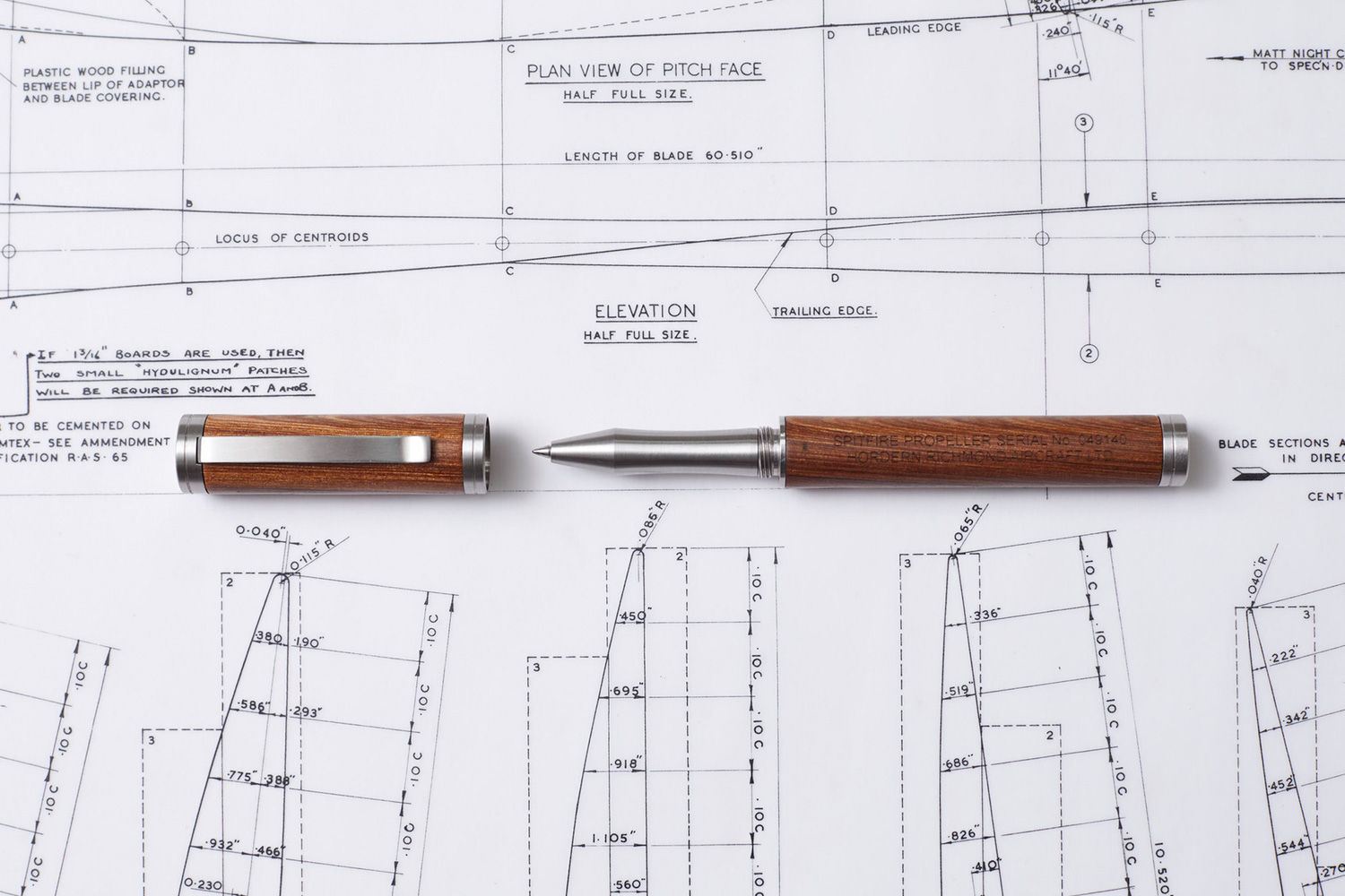 ROLLER BALL PEN MADE FROM AN ORIGINAL SPITFIRE PROPELLE