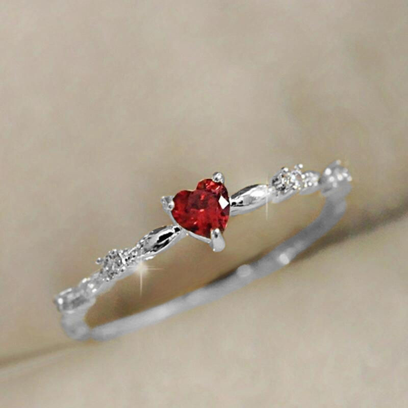 Thumbnail: Huitan Exquisite Red Love CZ Engagement Proposal Rings for Women Thin Band Aesth