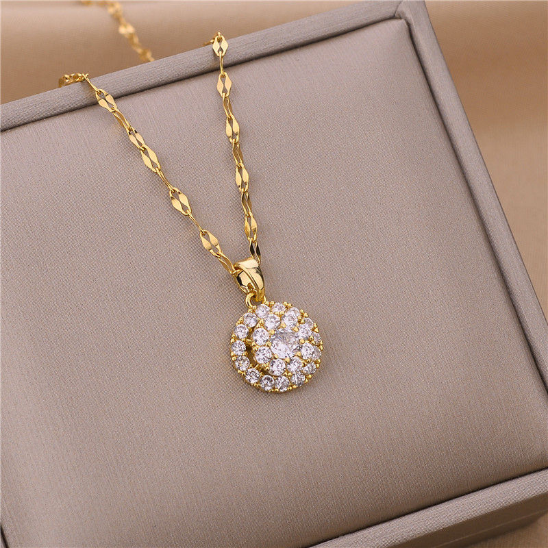 Thumbnail: New In Light Luxury Zircon Crystal Stainless Steel Necklaces For Women Korean Fa