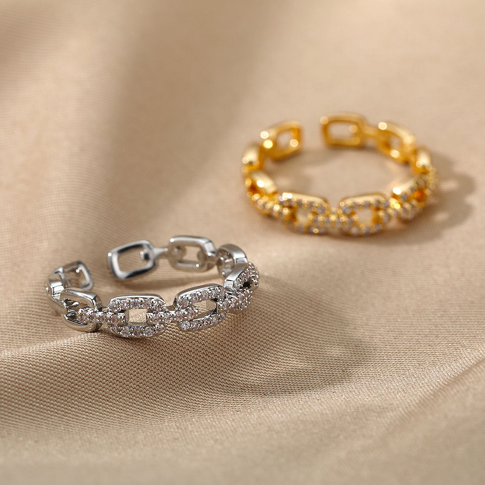 Thumbnail: Classic Zircon Twist Chain Rings For Women Stainless Steel  Elegant Couple Ring 