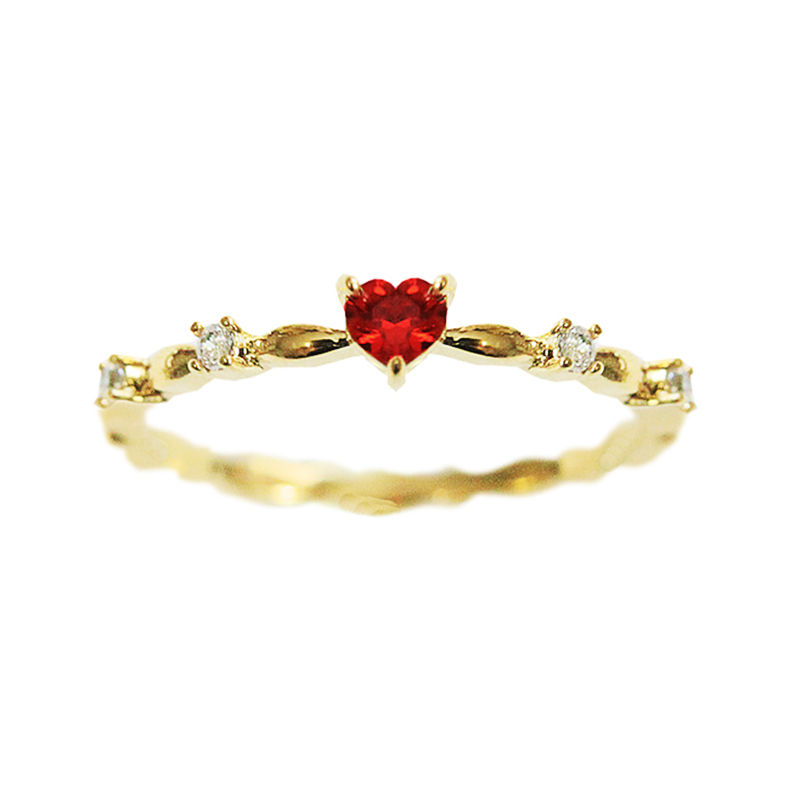 Thumbnail: Huitan Exquisite Red Love CZ Engagement Proposal Rings for Women Thin Band Aesth