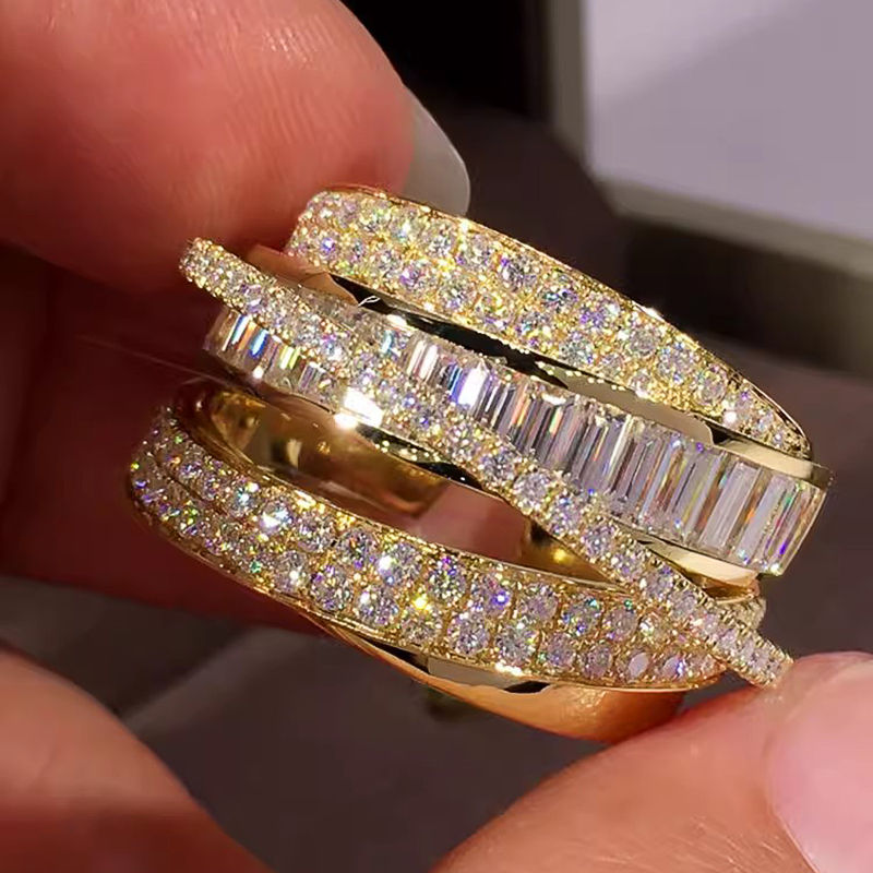 Thumbnail: Huitan Gorgeous Gold Color Wide Opening Ring Female Luxury Bright Zirconia Finge
