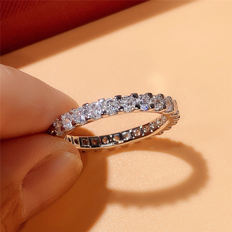 Thumbnail: Huitan New Trendy Thin Finger Rings Band with Shiny Cubic Zirconia Simple Stylis
