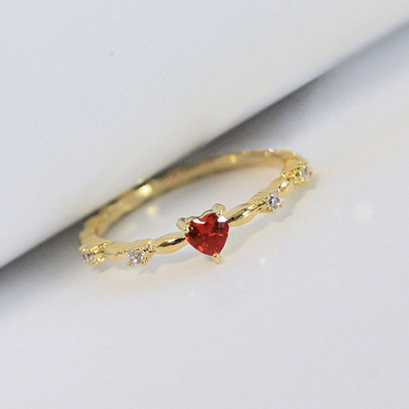 Thumbnail: Huitan Exquisite Red Love CZ Engagement Proposal Rings for Women Thin Band Aesth