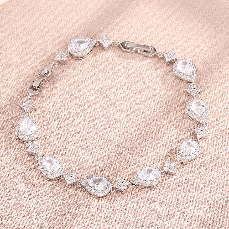 Thumbnail: Classic Adjustable Water Drop Zircon Bracelet Bangles For Women In Silver Gold A