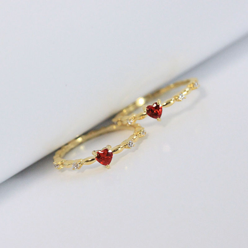 Thumbnail: Huitan Exquisite Red Love CZ Engagement Proposal Rings for Women Thin Band Aesth