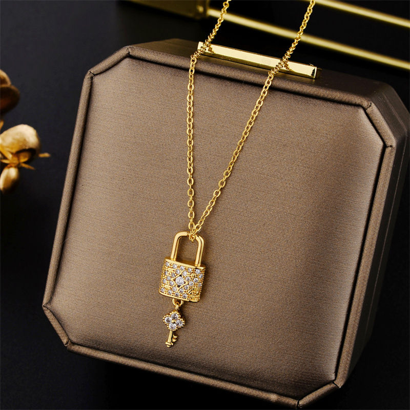 Thumbnail: New In Light Luxury Zircon Crystal Stainless Steel Necklaces For Women Korean Fa