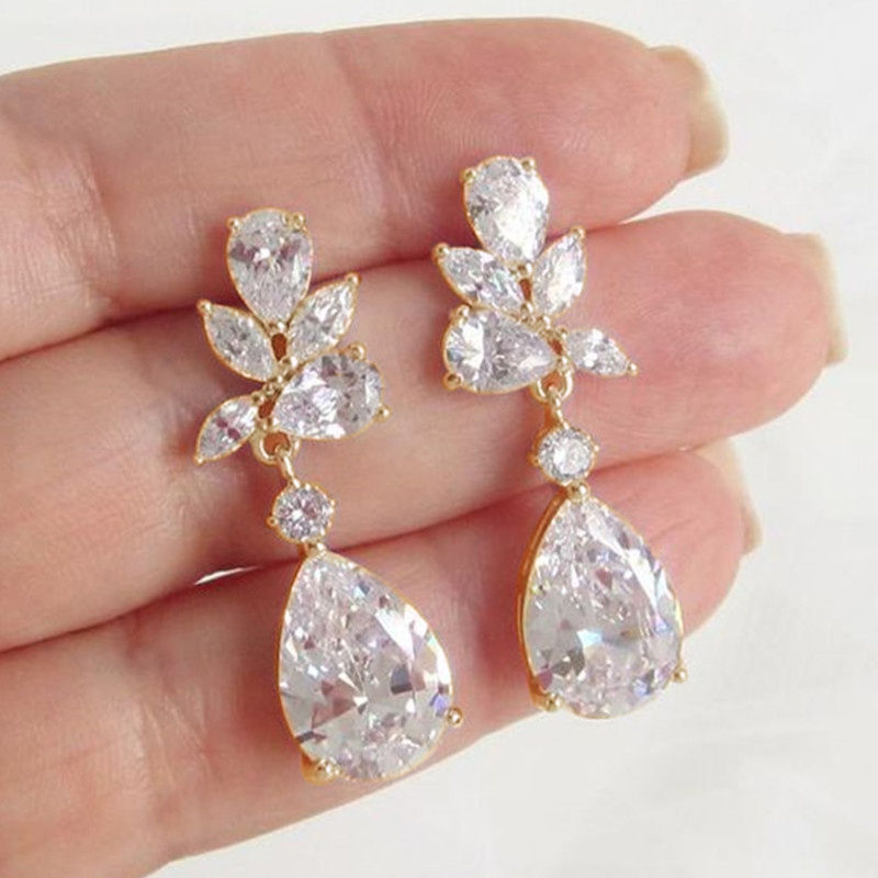 Thumbnail: Huitan Crystal Drop Earrings with Bling Bling Cubic Zirconia Temperament Women E