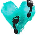 Brave Steps logo of teal heart with black footprints across it