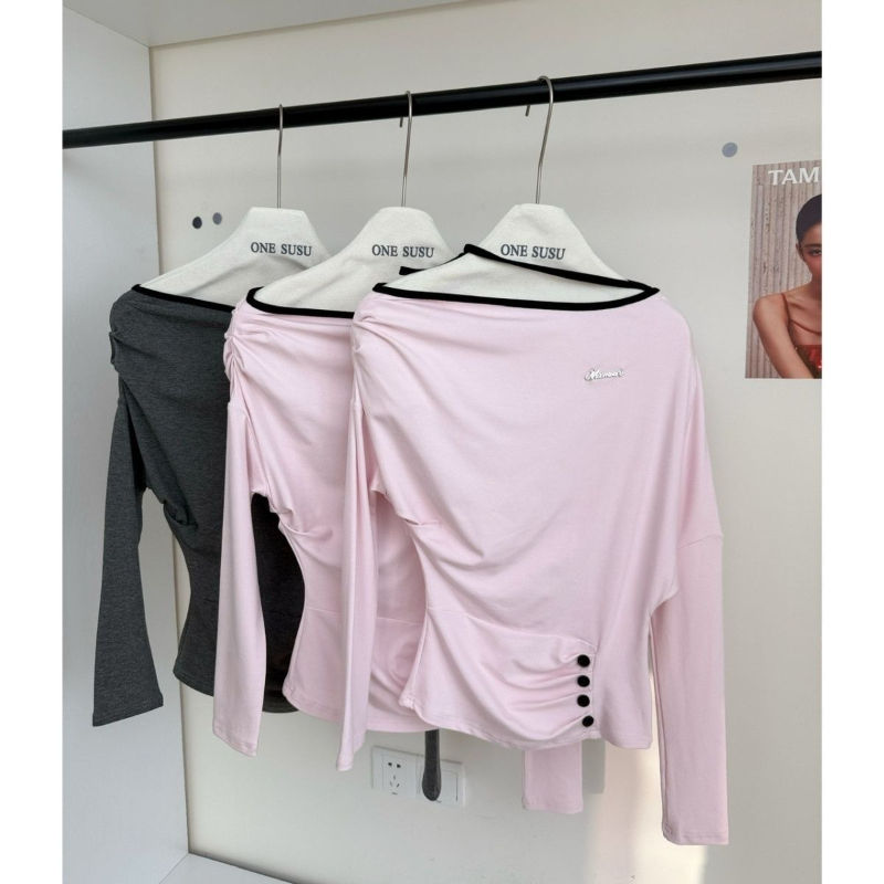 Miniatura: Camisetas Deeptown, com ombros à mostra, rosa e cinza