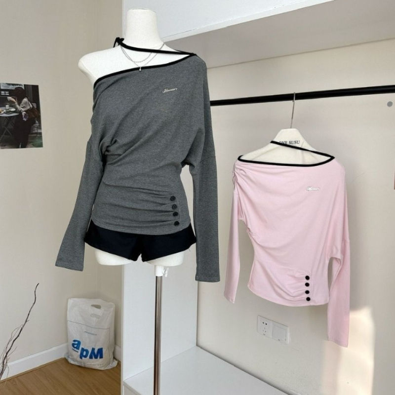 Miniatura: Camisetas Deeptown, com ombros à mostra, rosa e cinza