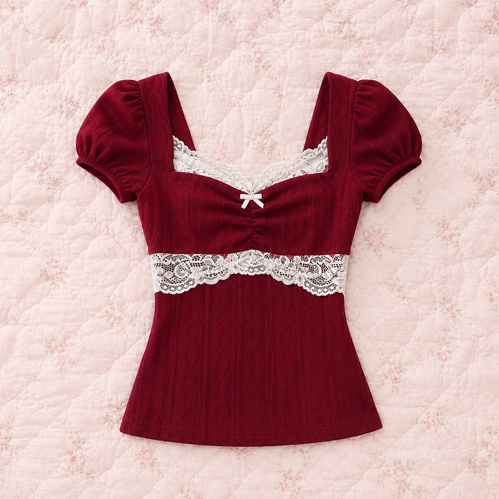 Miniatura: Blusa de Manga Curta Patchwork Renda