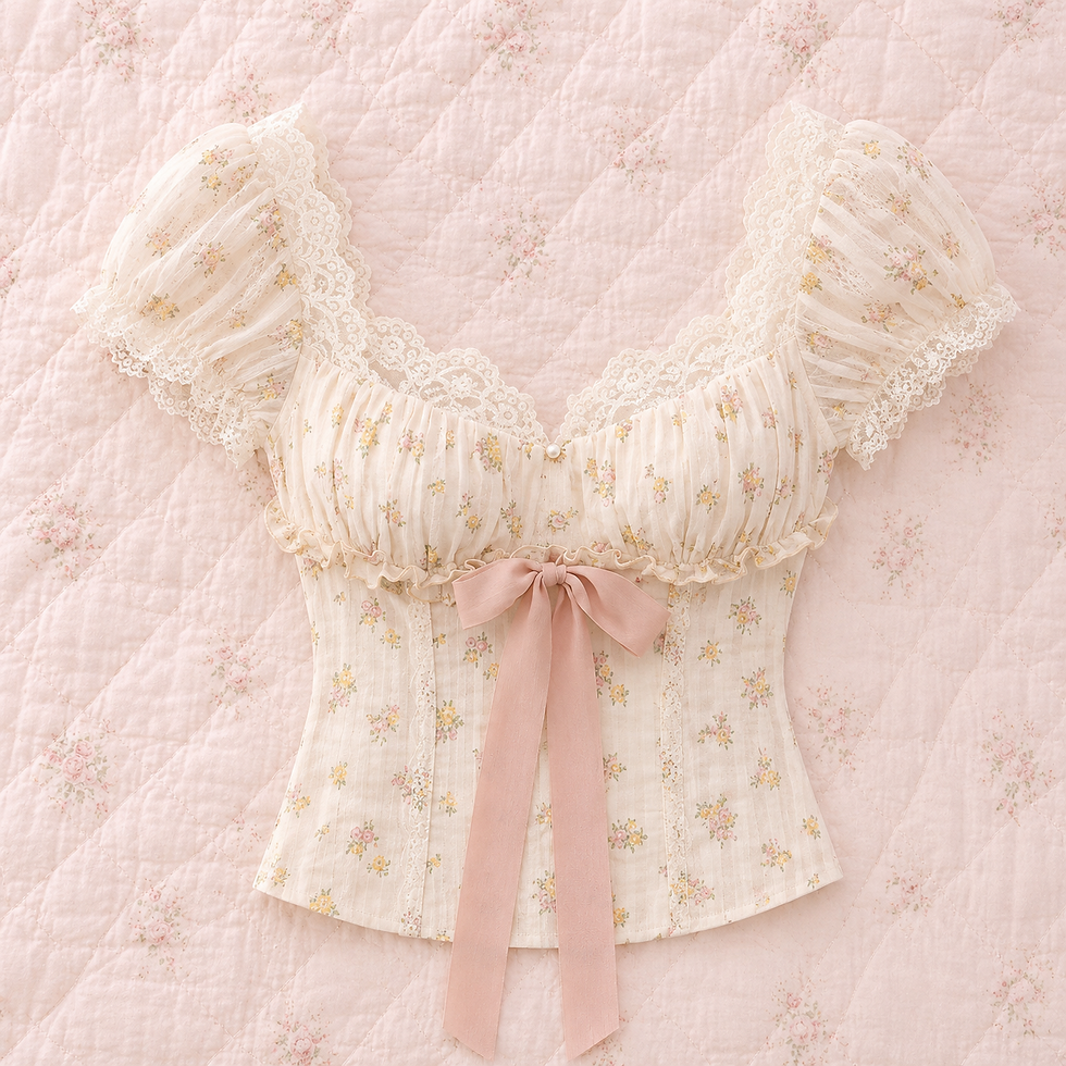 Miniatura: Blusa feminina francesa com detalhes florais em renda delicada