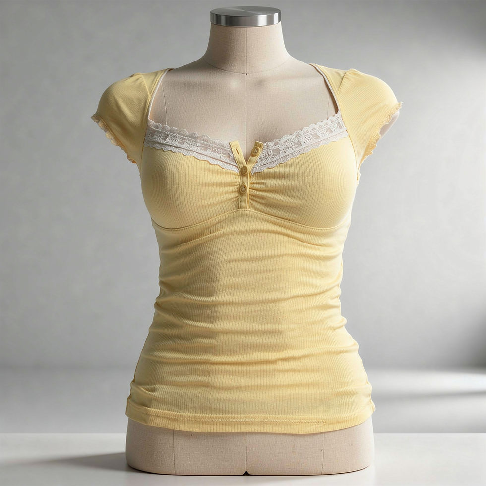 Miniatura: Camiseta feminina delicada amarela manga curta
