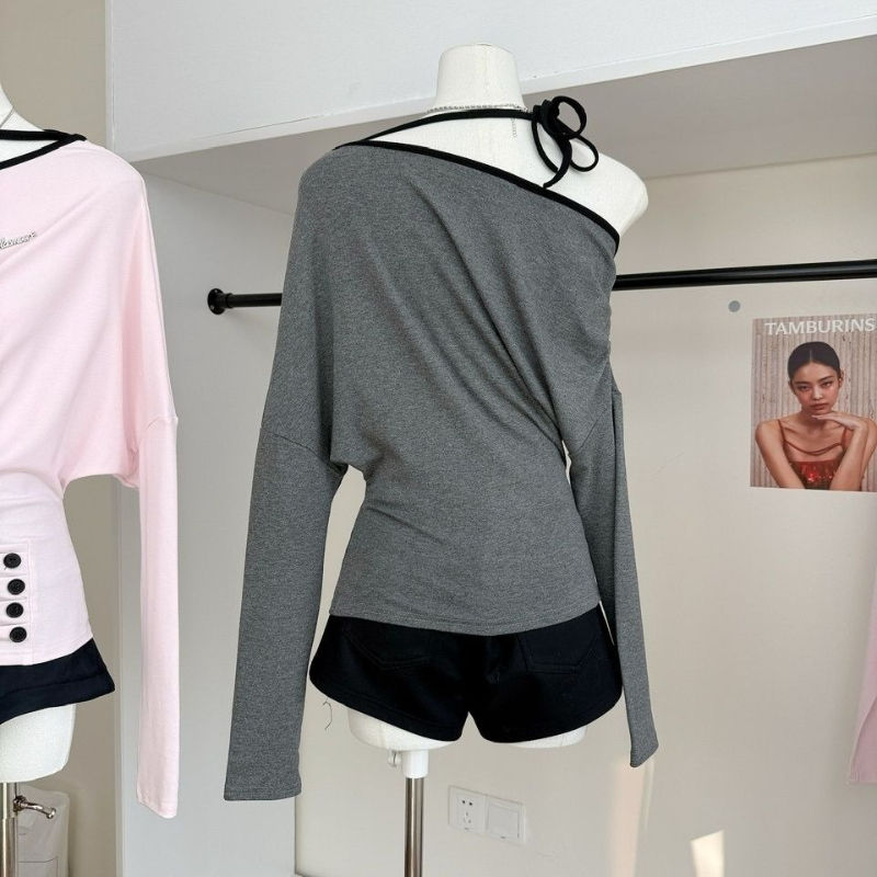 Miniatura: Camisetas Deeptown, com ombros à mostra, rosa e cinza