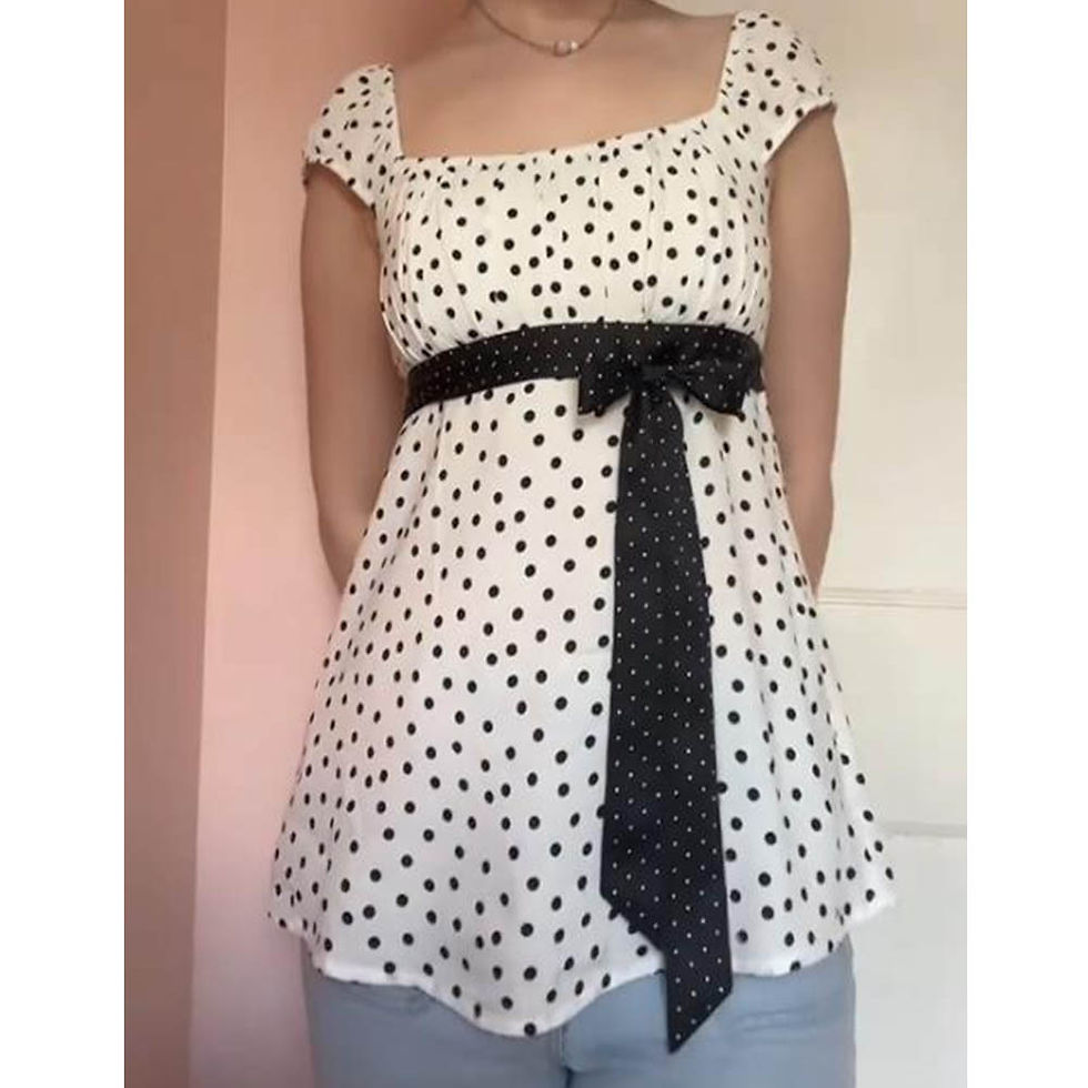Miniatura: Blusa feminina babydoll com estampa de bolinhas