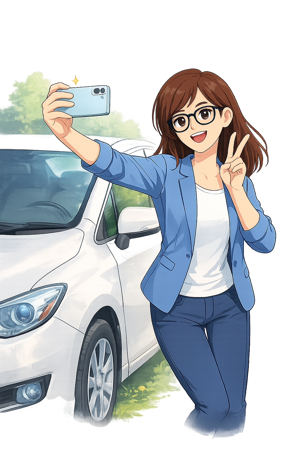 a girl looking for auto spare parts dubai having a selfie