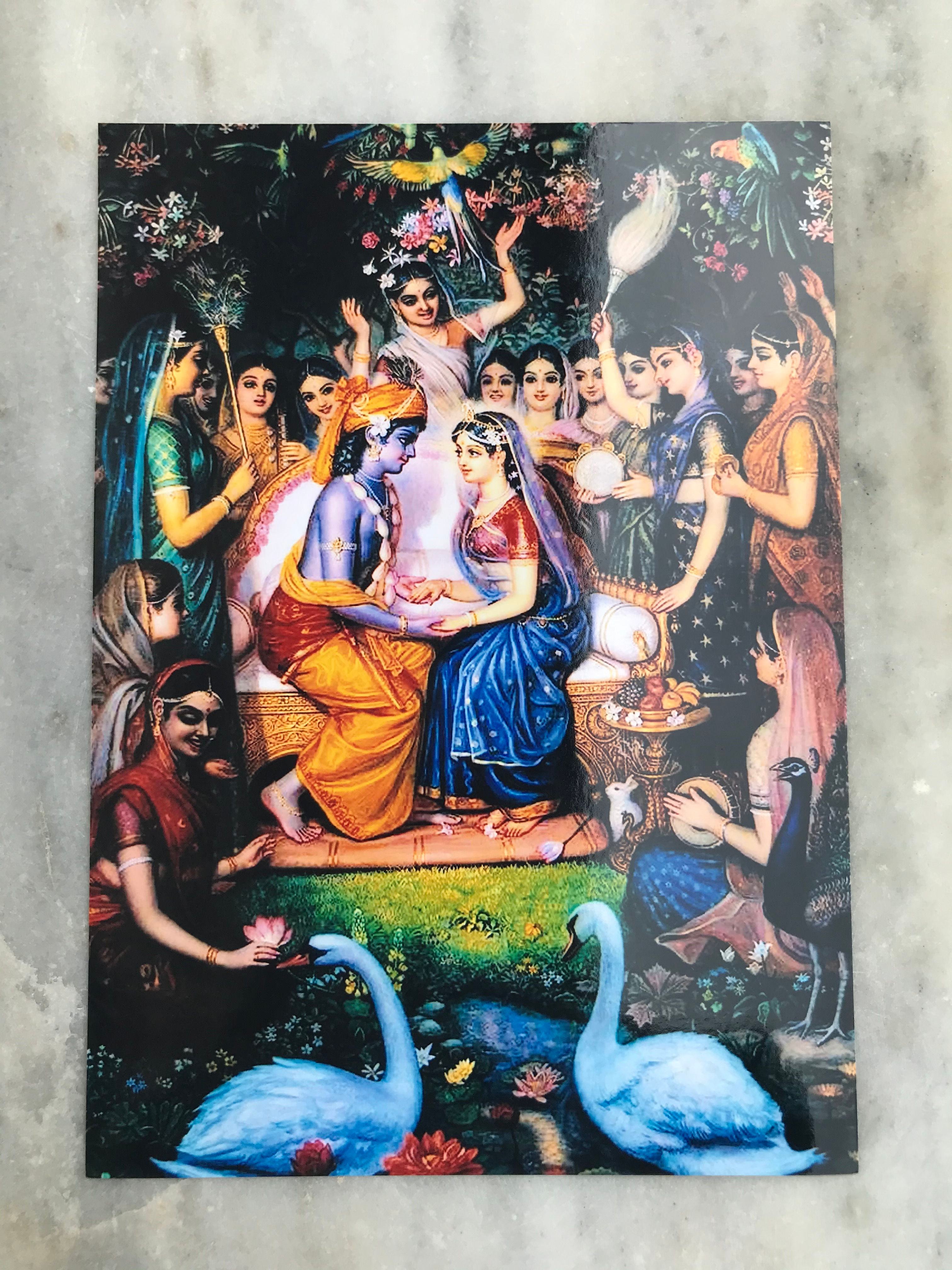 遊びの結婚式を行うラーダーとクリシュナの絵⑦ / 写真