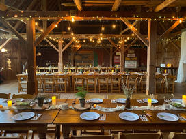dinner tables in the barn