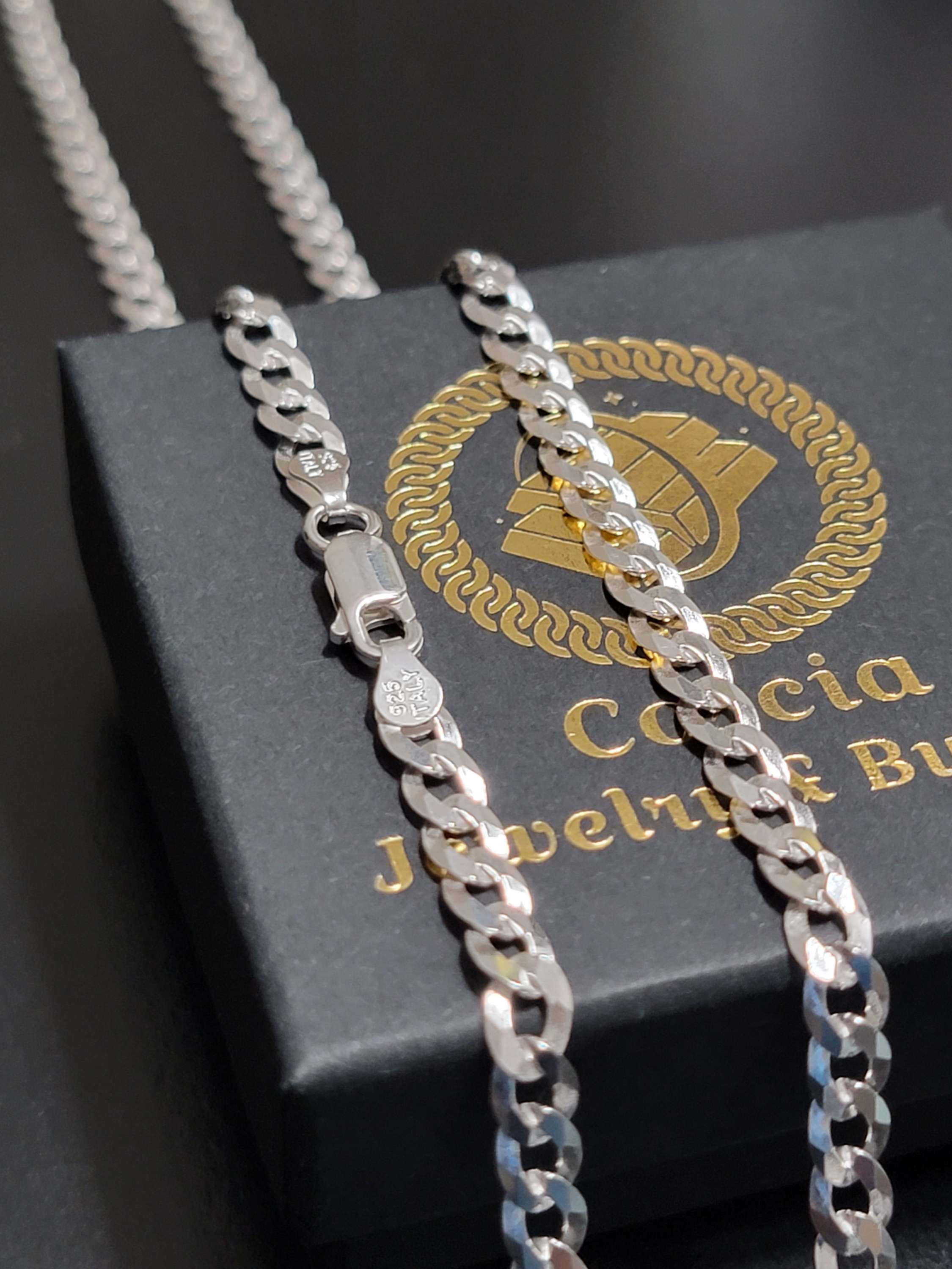 Solid 925 Sterling Silver Flat Curb Link Chain 4.5 mm