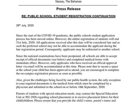 Press Release: Public School Student Registration Continuation