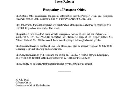 Press Release - Reopening of Passport Office
