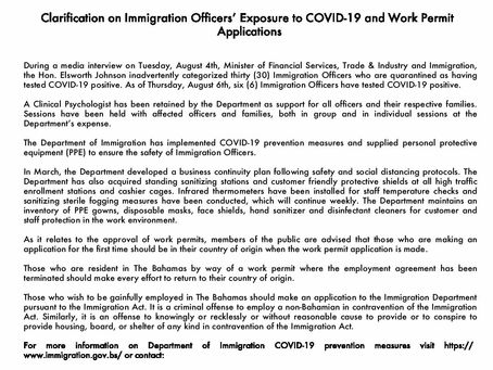 Clarification on Immigration Officers' Exposure to Covid-19 and Work Permit Applications