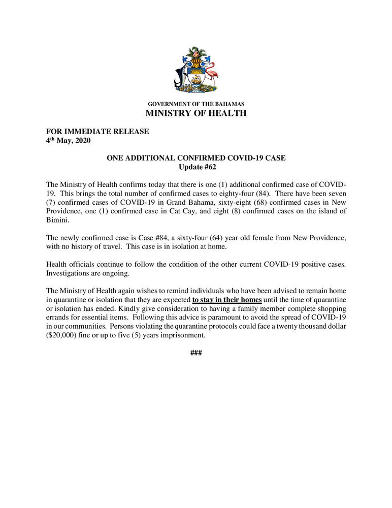 Bahamas Covid19 Dashboard 4th May 2020