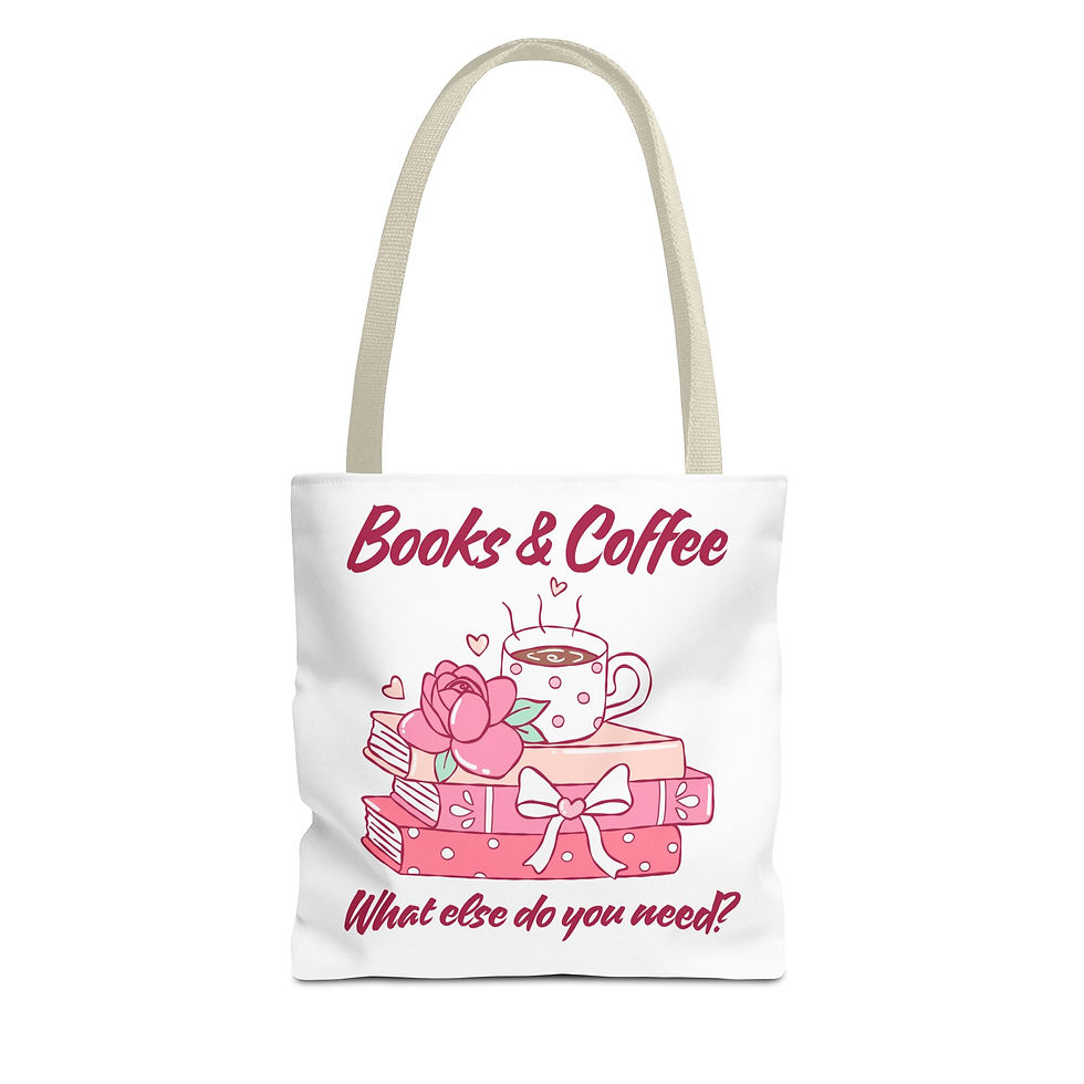 Thumbnail: Books & Coffee illustration Tote Bag | Stack of Books, Coffee Mug, Floral Accent
