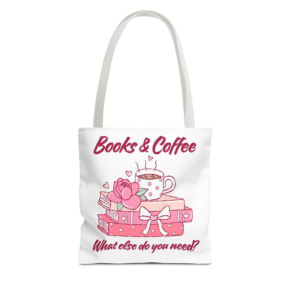 Thumbnail: Books & Coffee illustration Tote Bag | Stack of Books, Coffee Mug, Floral Accent