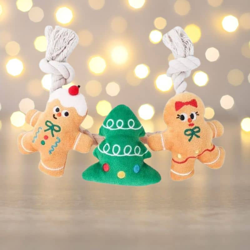 Jouet en corde et peluche pour chien - Pain d'épice et Sapin de Noël - Hugsmart