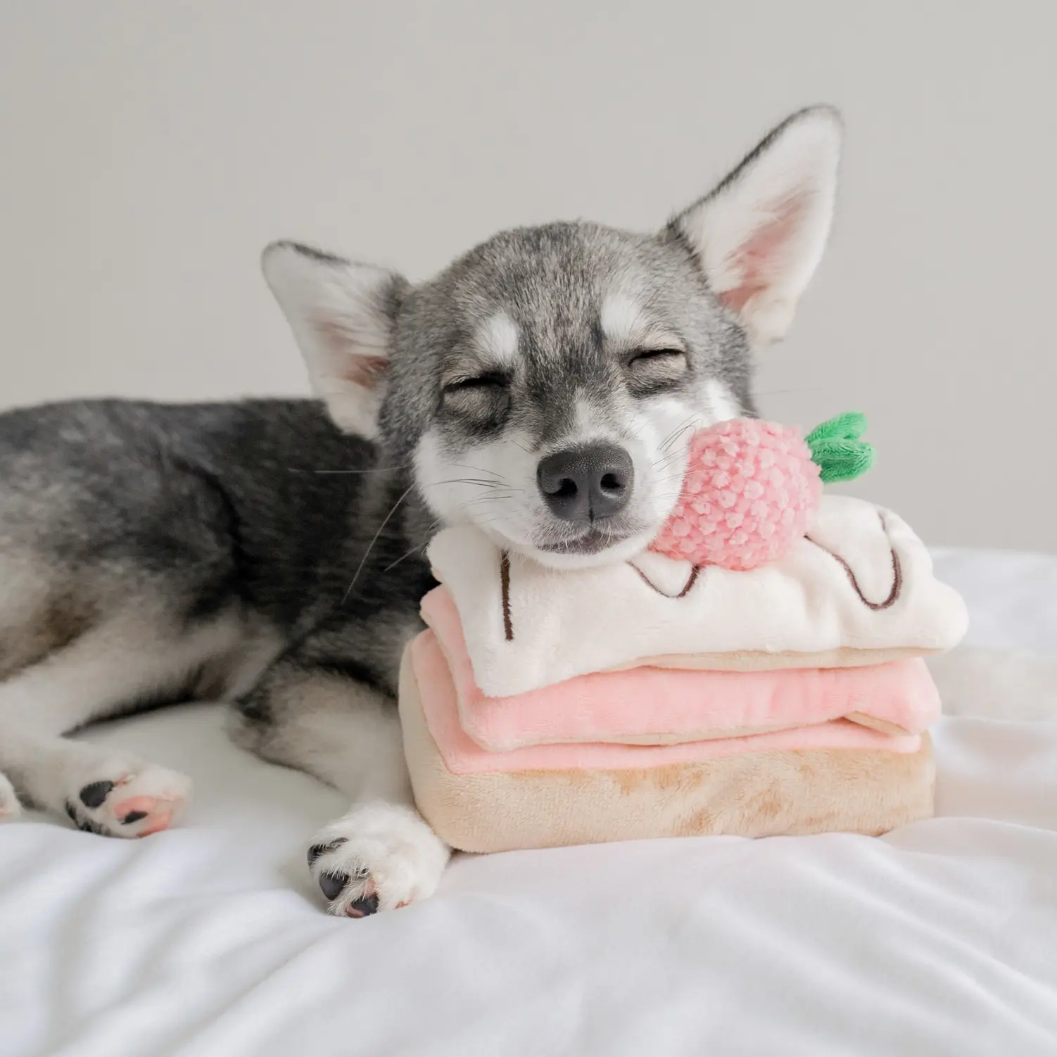 Jouet de fouille et d'occupation - Peluche Mille-feuille Fraise  - Pups & Bubs