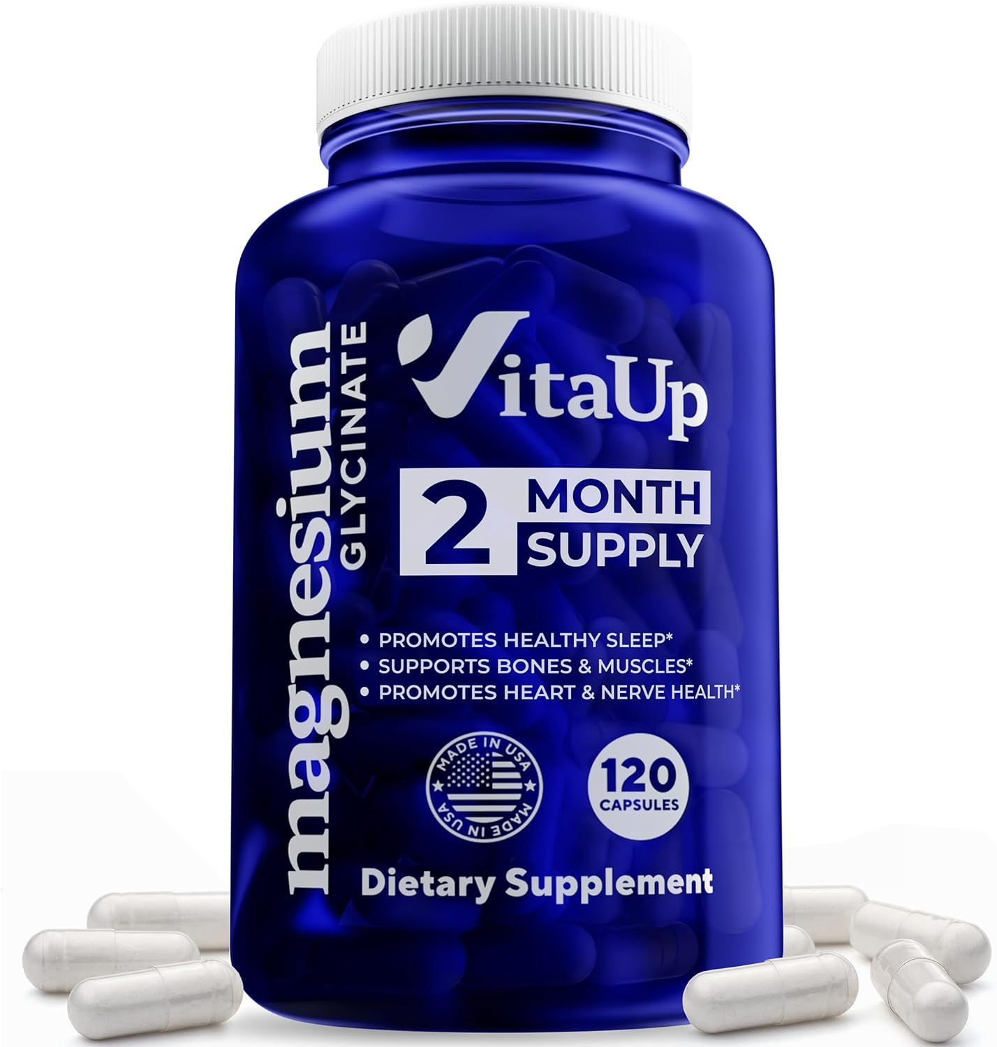 VitaUp Magnesium Glycinate 200mg - USA Made Magnesium Bisglycinate Capsules - H