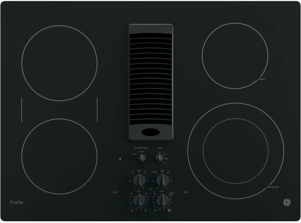 Thumbnail: GE PP9830DJBB Profile Series Electric Cooktop with 4 Burners and 3-Speed Downdr