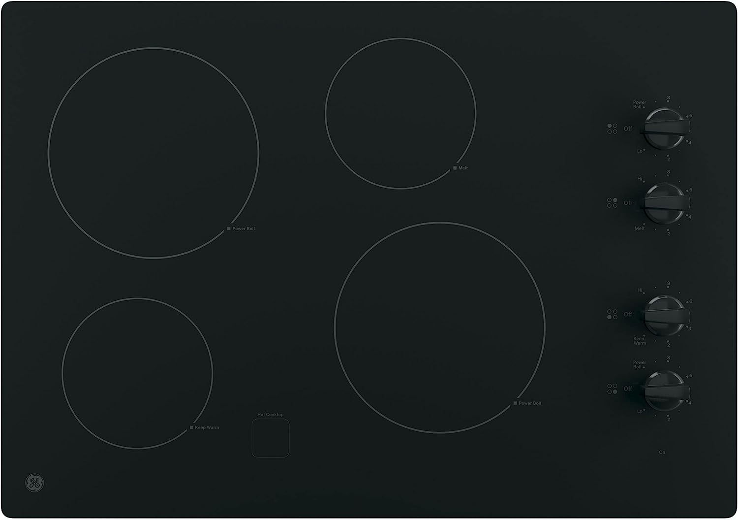 GE JP3030DJBB 30 Inch Smoothtop Electric Cooktop with 4 Radiant Elements, Knob