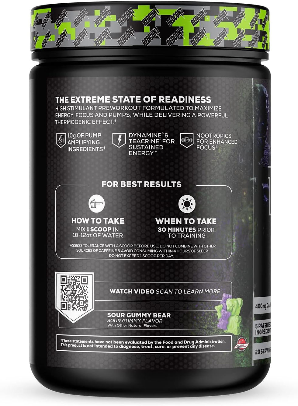 Thumbnail: REDCON1 Total War Black Ops Extreme Preworkout Powder, Sour Gummy Bear, High St