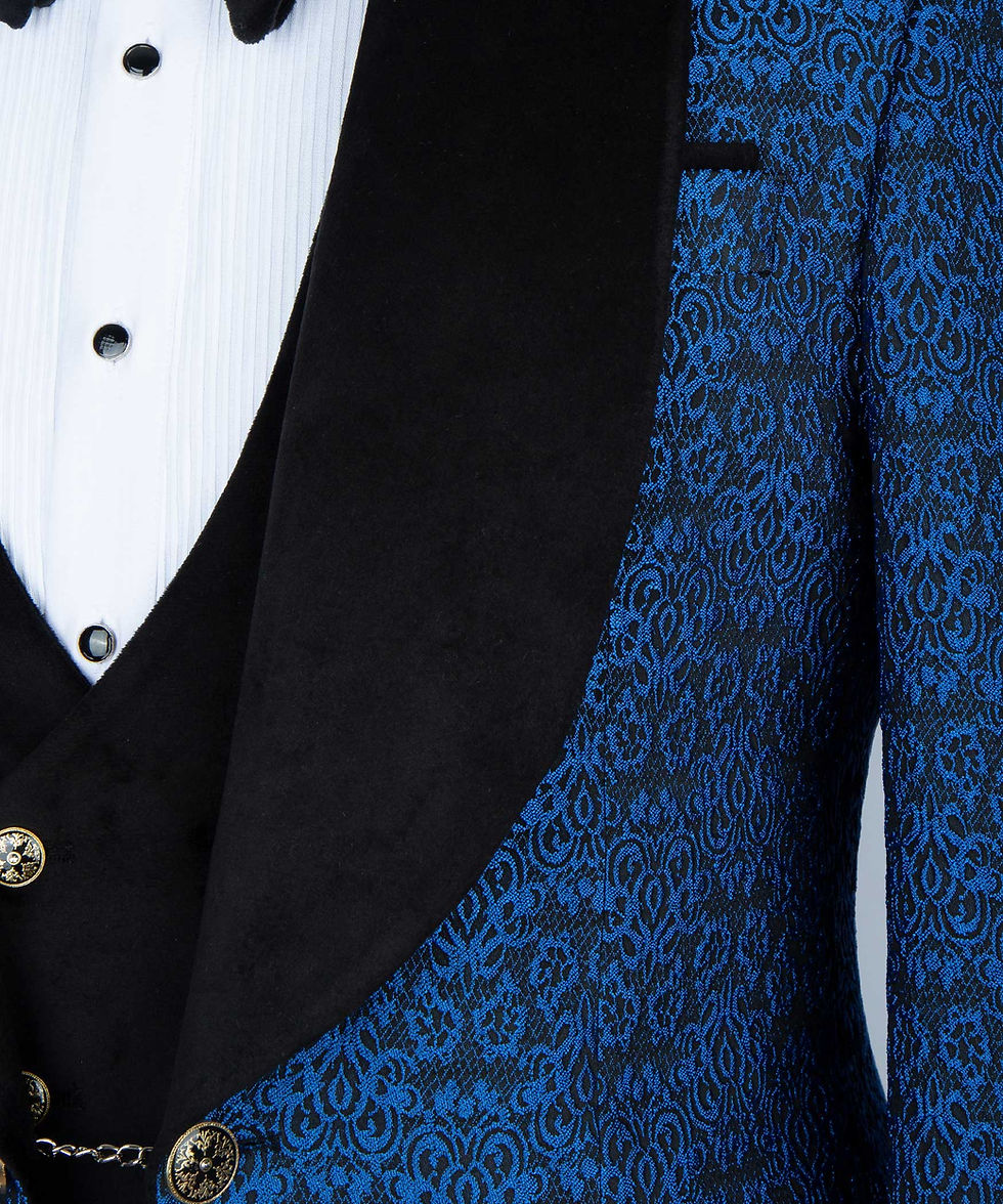 Thumbnail: Blue – Black Lapeled Tuxedo 3 Piece Tuxedo with Black Trousers