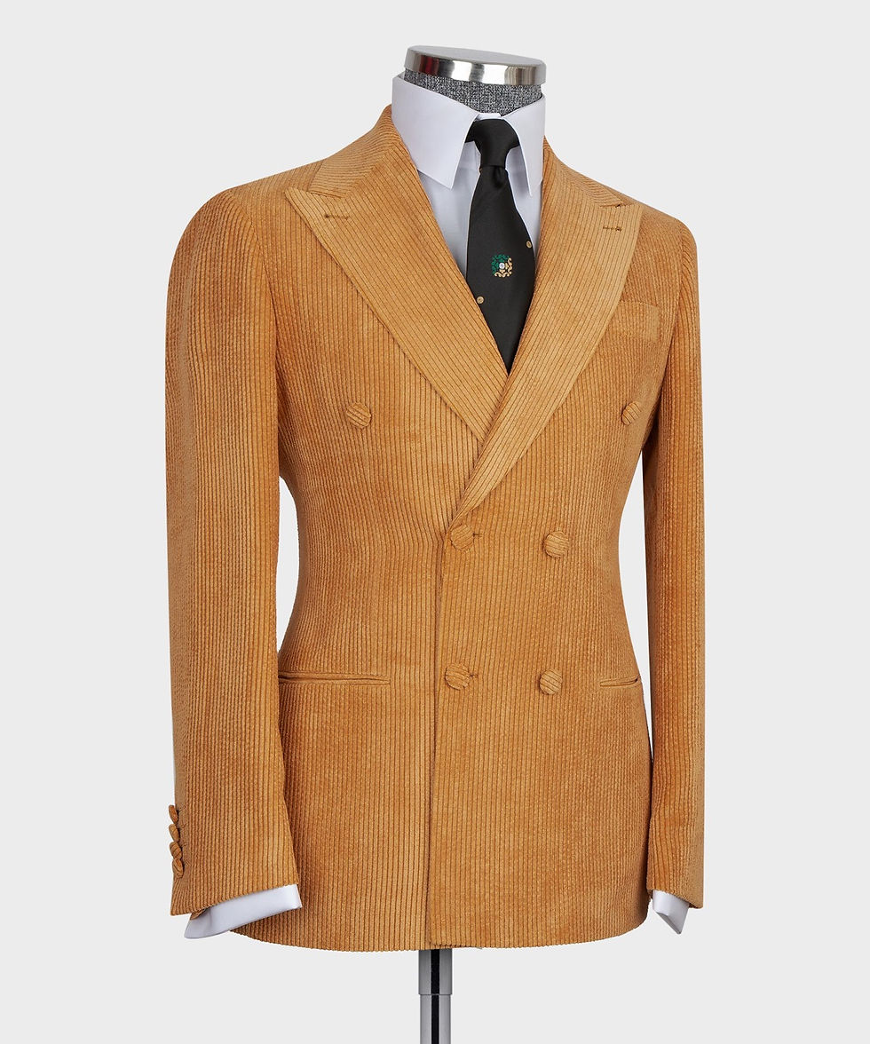 Thumbnail: Elegant Yellow Velvet 2 Piece Double Breasted Suit