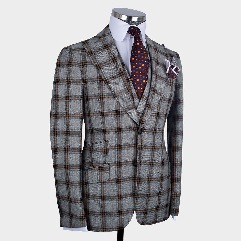 Thumbnail: Light Grey with Red and Black Plaid Checkered 3 Piece Suit