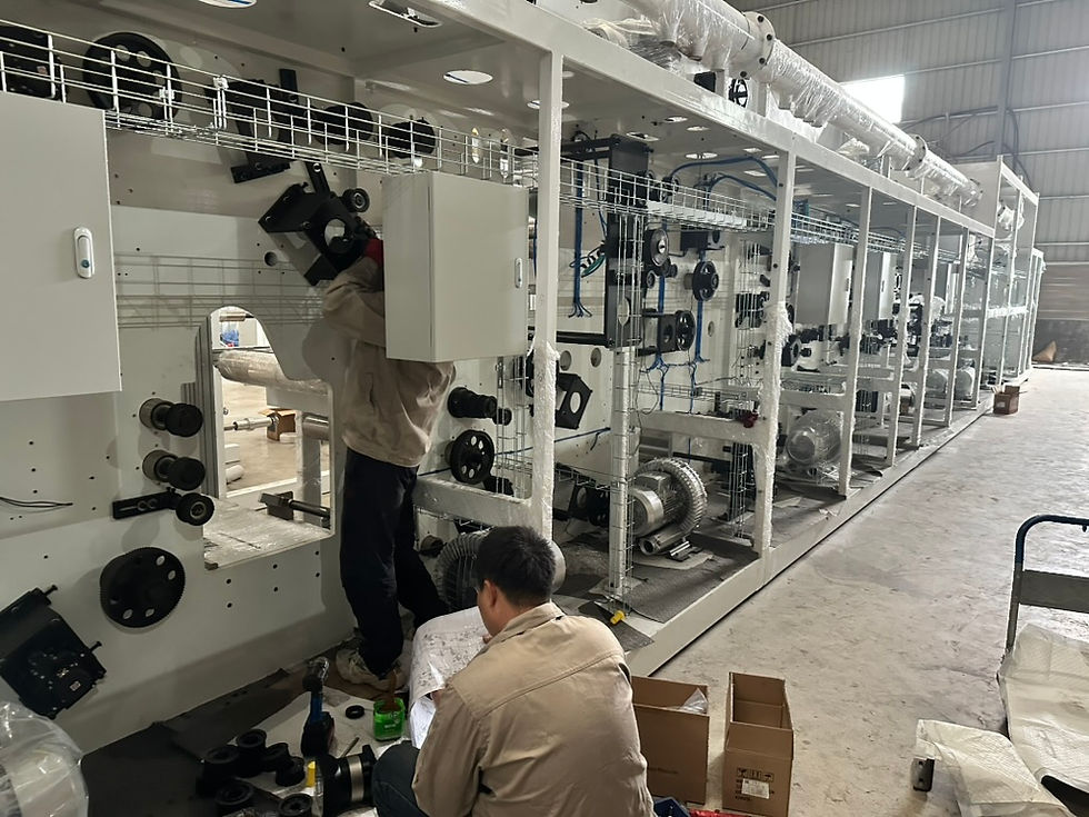 New adult incontinence production line under assembly and testing, scheduled for production in June 2026.