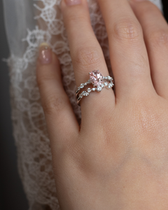 Coloured engagement ring in Singapore featuring a Morganite centre stone in a spring-inspired design