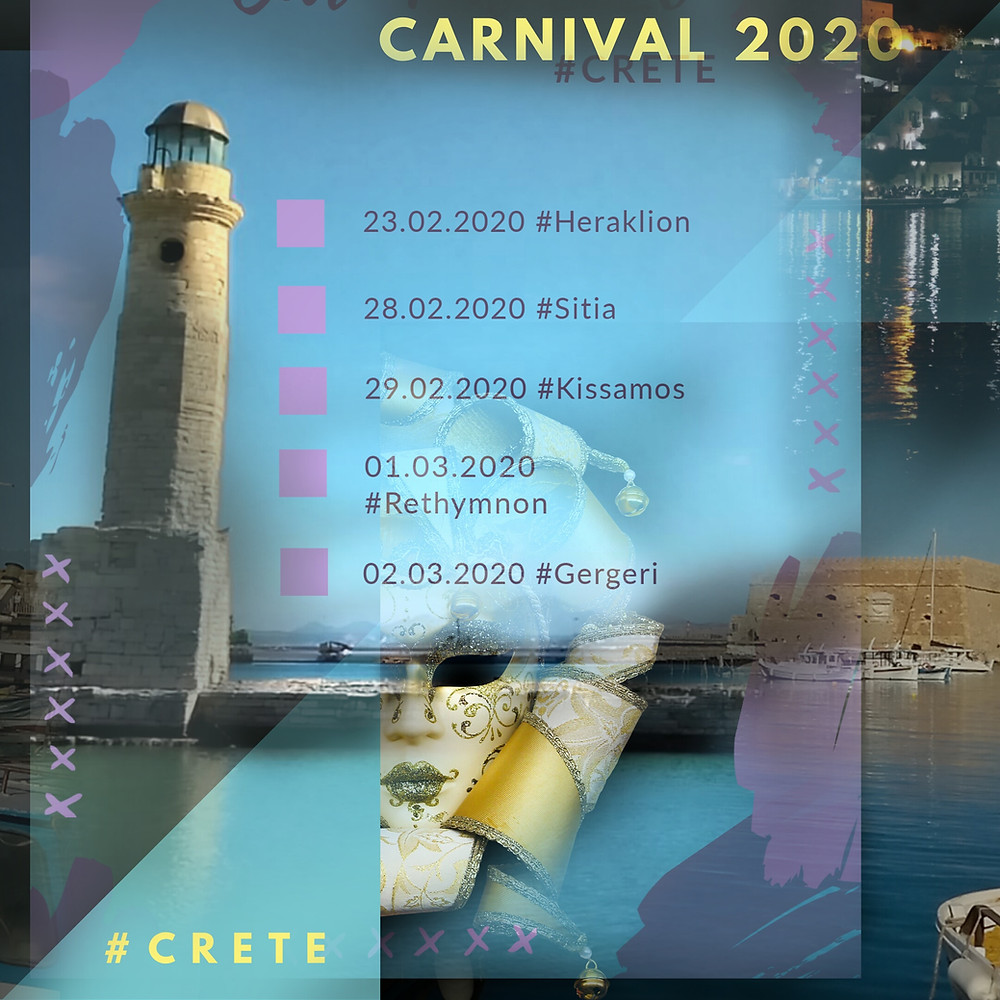 Infographic with our proposed top 5 of events for Carnival 2020 in Crete
