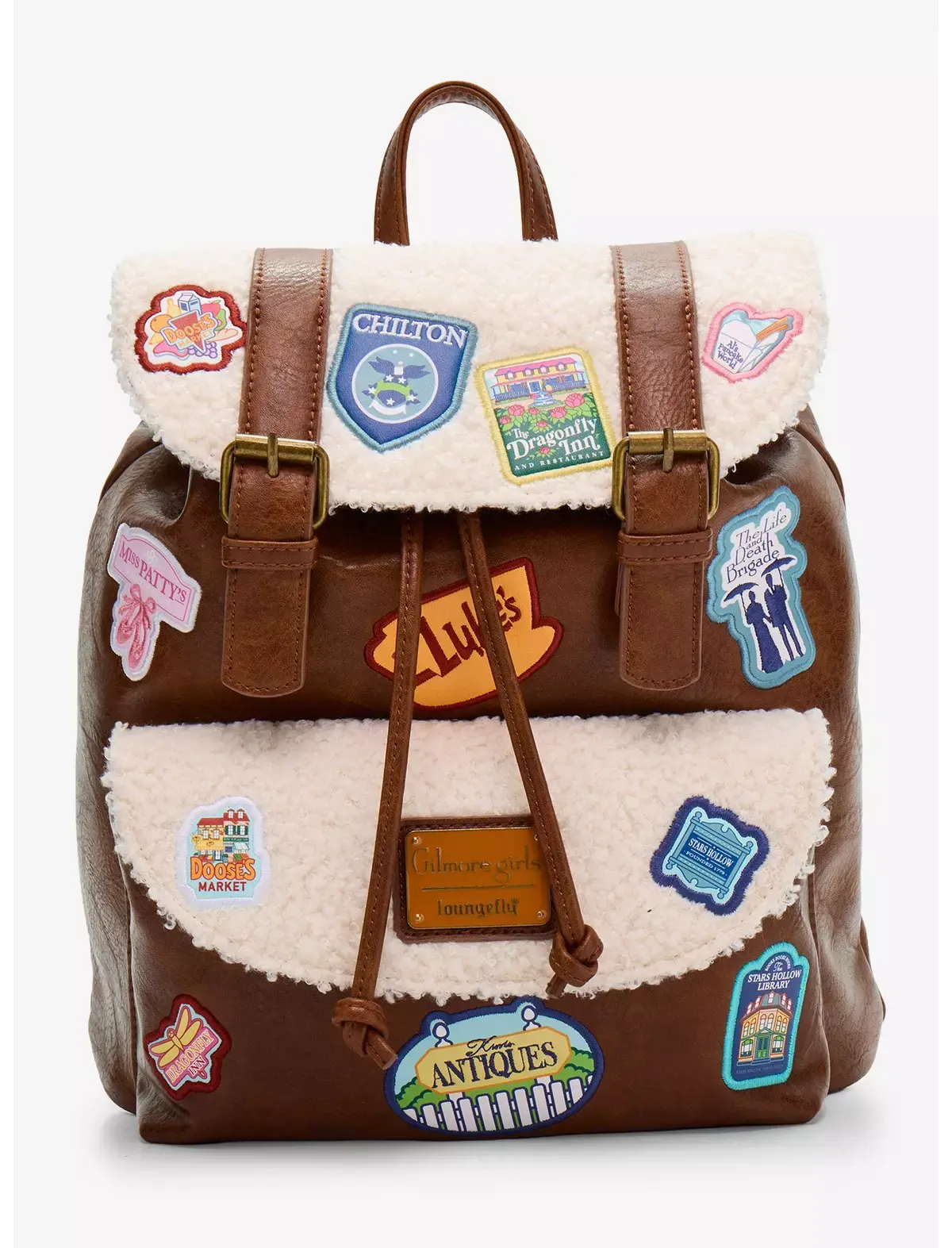 Loungefly Gilmore Girls Embroidered Patches Sherpa-Lined Rucksack Mini Backpack