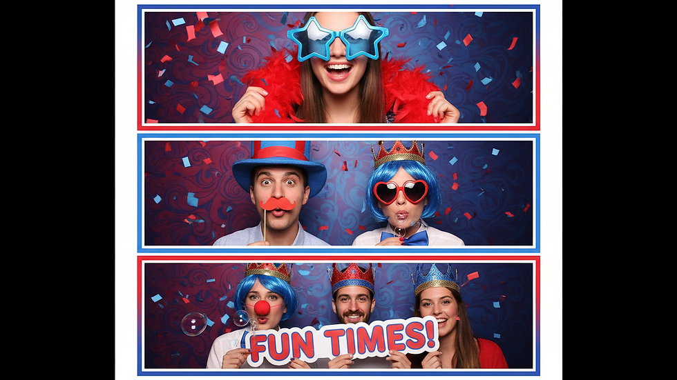 Close-up view of a photo booth printout with colorful props