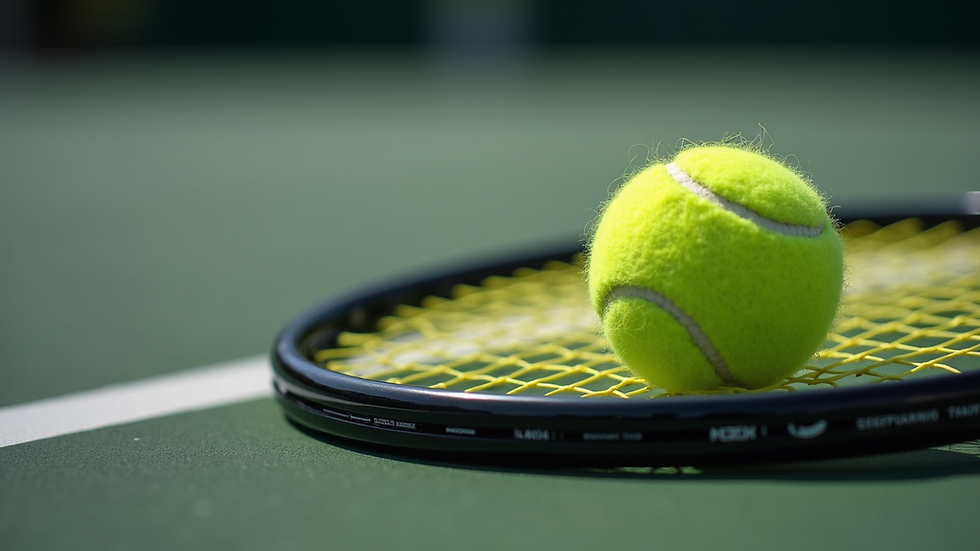 Close-up view of tennis strings on a racquet