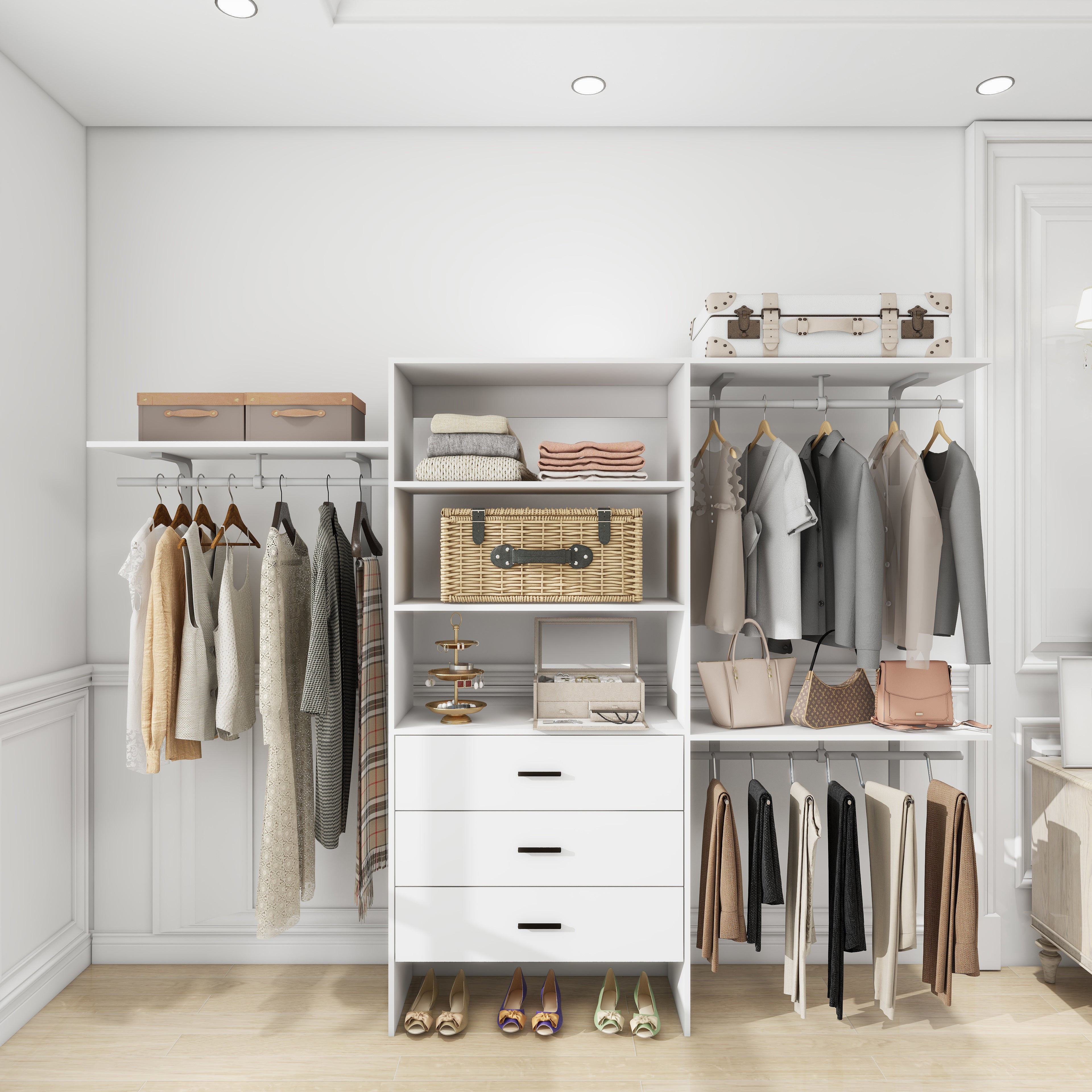 306 Closet Organizer System with Closet Shelves Wall Mounted, White Clothing Rac